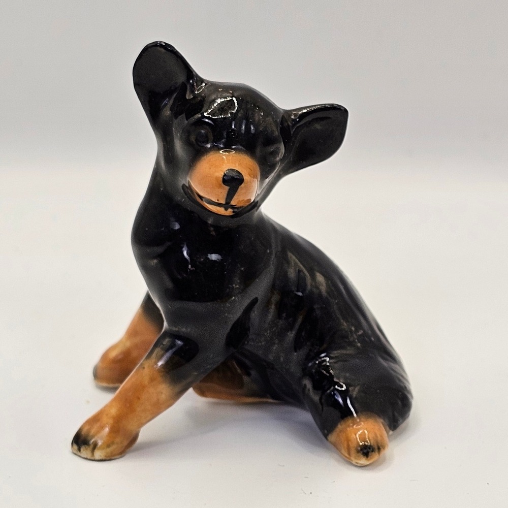 Vintage Japan Ceramic Black Bear Cub Figurine Hand Painted Mid Century